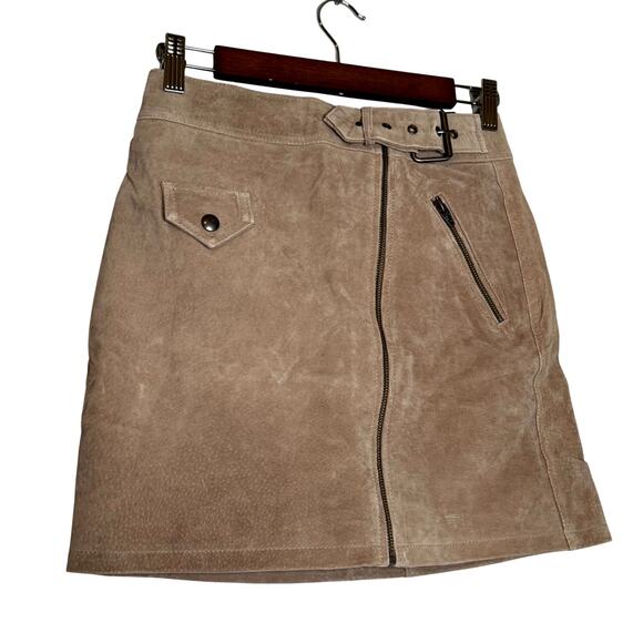 Blank NYC Suede Moto Mini Skirt Beige Belted Zip Detail NWT Size 24 - Picture 2 of 7